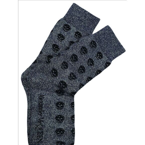 Alexander McQueen Men Mid-Calf Dark Blue Metallic Sport Socks M